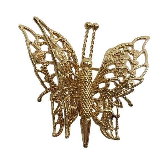 Monet Gold-Tone Filigree Butterfly Brooch Pin Elegant Detailing - Picture 2 of 5